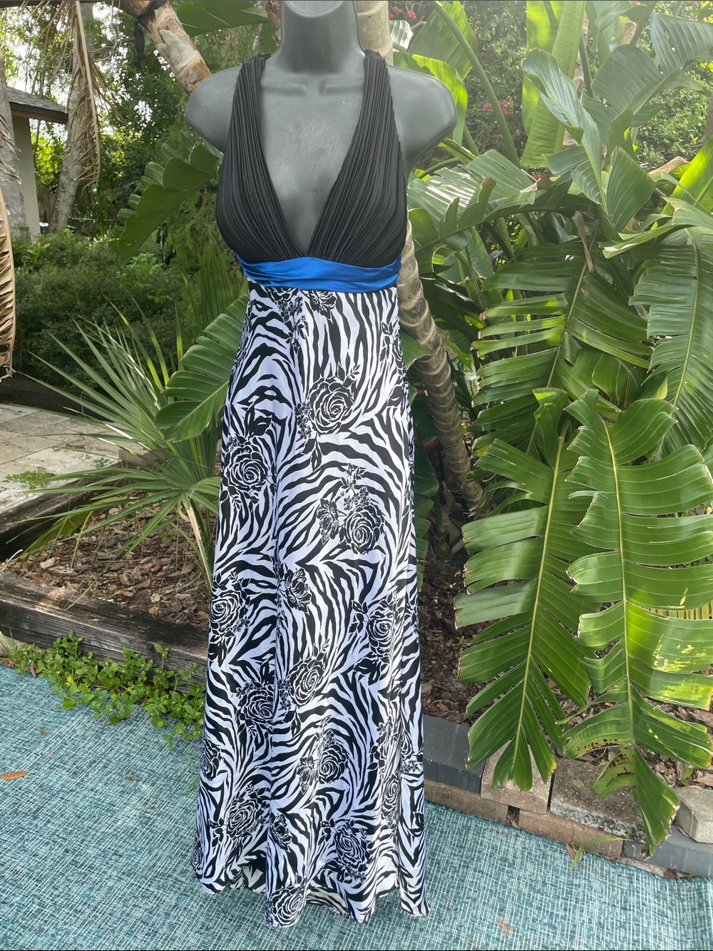 Zebra print and floral print, backlist satin gown